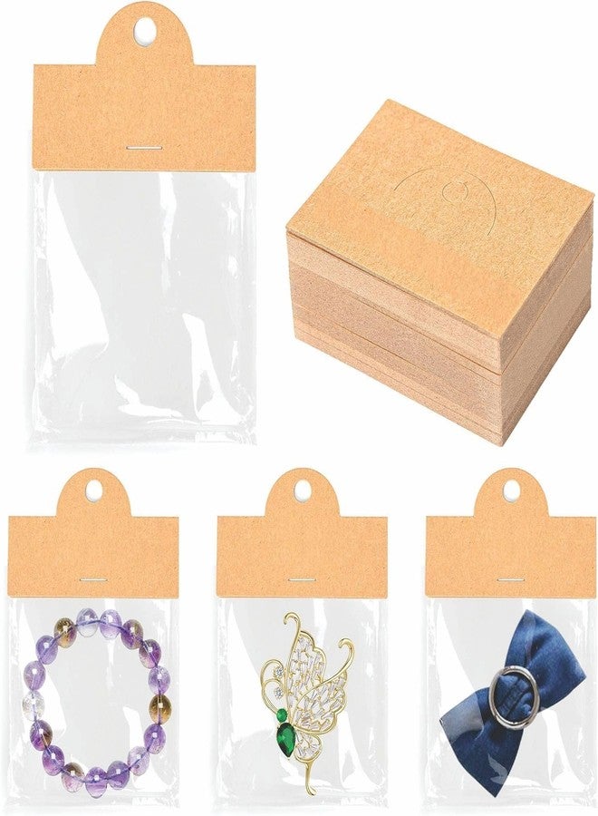 Zenomia Paper Jewelry Package Bags with Kraft Hanging Cards Small Business, Hanging Display Cards, Bracelet, Earring, Keychain, Brown 50pcs(3.14x2.36in) - Image 1